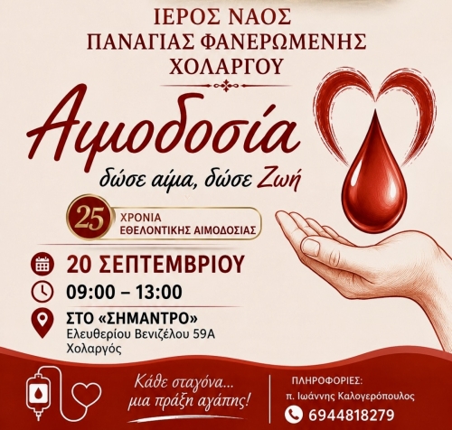 Απολογισμός εθελοντικής αιμοδοσίας την Κυριακή 20 Σεπτεμβρίου 2026
